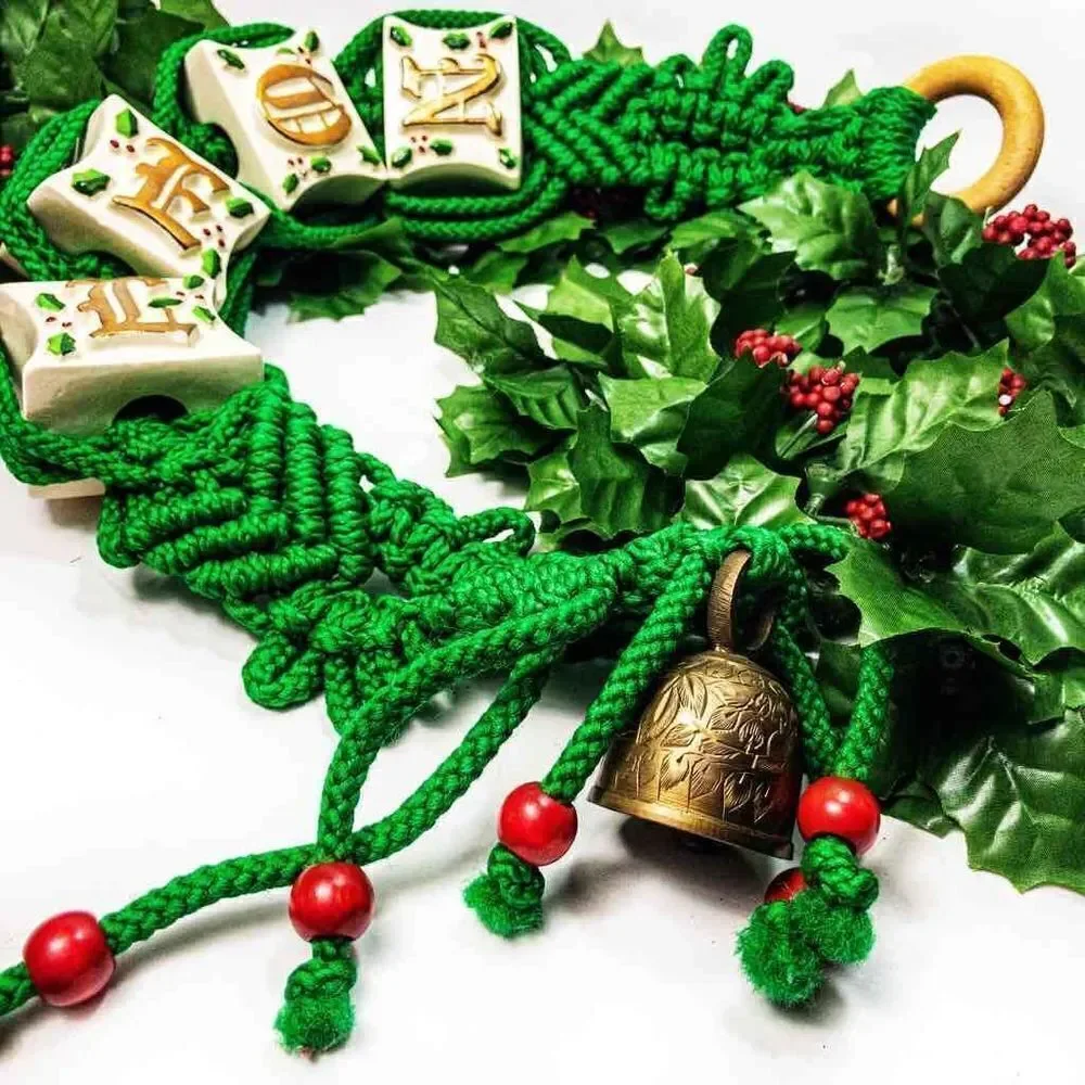 VTG Holiday Noel Porcelain Macrame Bell Door Hanging 1979 O’Henry